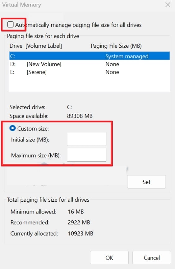 adjust custom size